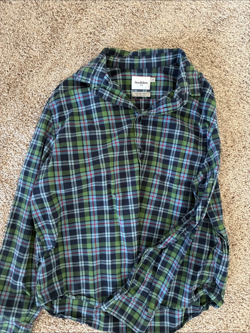 Goodfellow & Co Navy and Green Plaid Button-Down Shirt